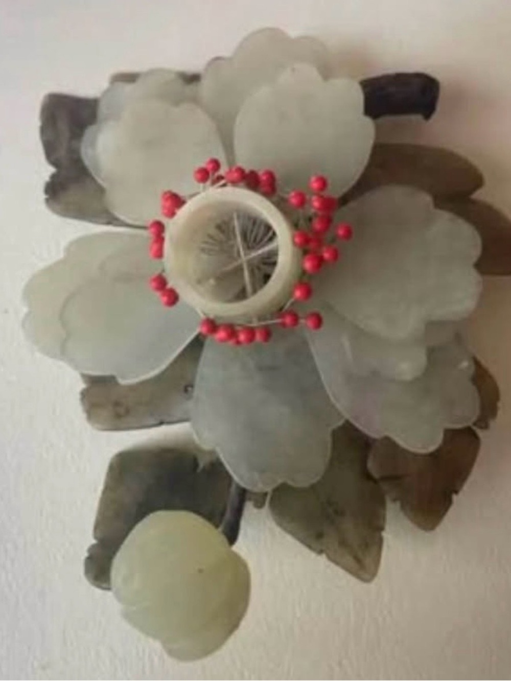 Vintage Chinese Carved Jade Peony Flower.